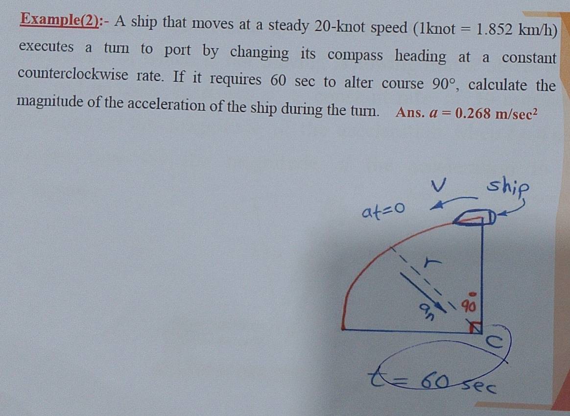 Solved: Example(2):- A ship that moves at a steady 20 -knot speed ...