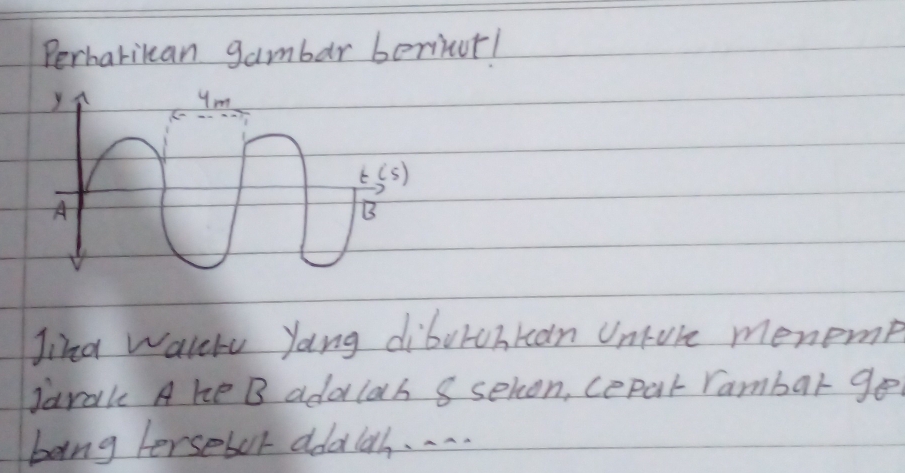 Perharikan gambar berinur! 
Jina walelu yang diborohkan Untore menemp 
Jarak A he B addlah 8 sehon, cepar rambar ge 
bang lersebor doalah. . . .