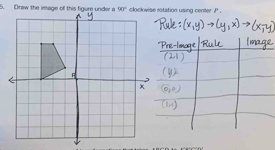 clockwise rotation using center P .