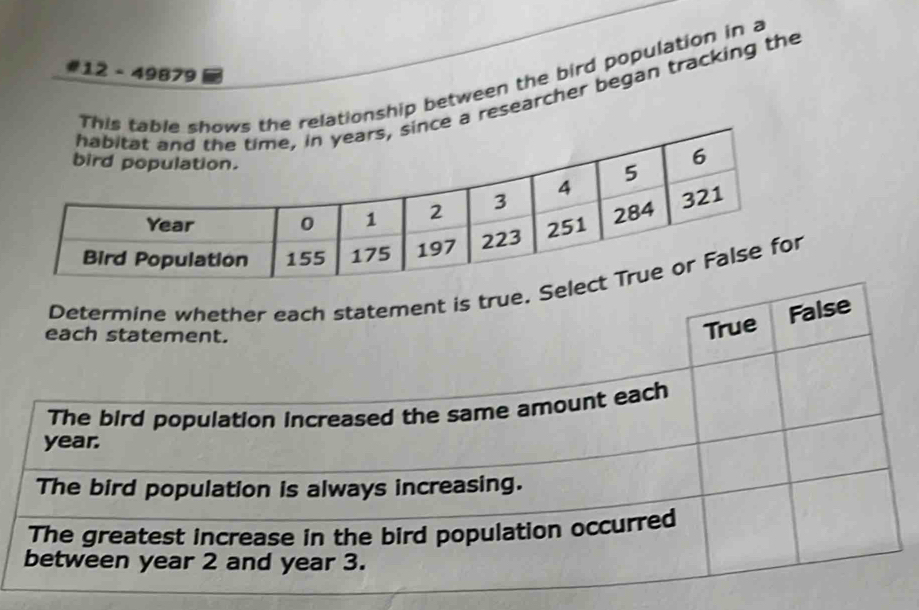 # 12 - 49879 
tween the bird population in a 
cher began tracking the