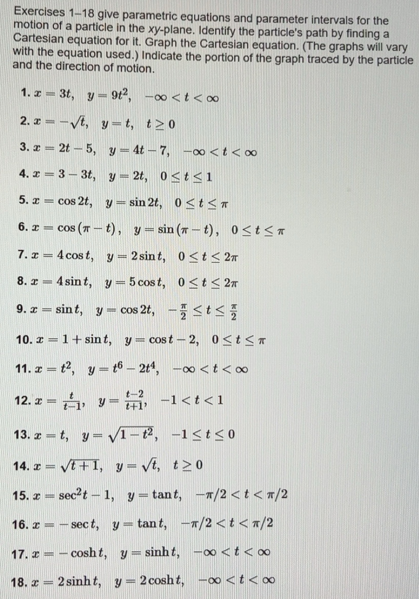 Solved: give parametric equations and parameter intervals for the ...