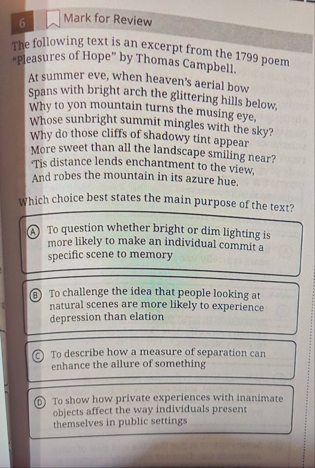 Solved: for Review The following text is an excerpt from the 1799 poem ...