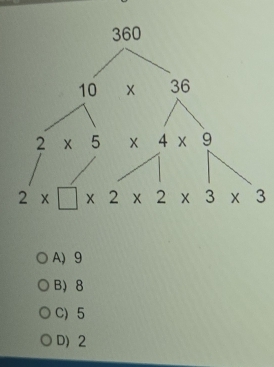 A) 9
B) 8
C) 5
D) 2