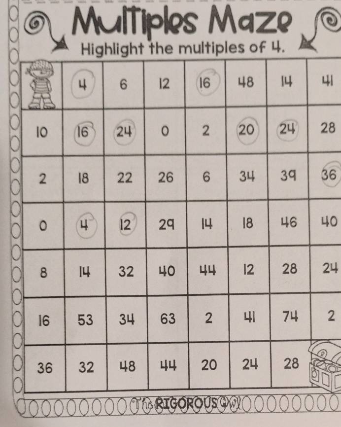 Multiples Maze 
es of 4.
41
28
36
40
24
2