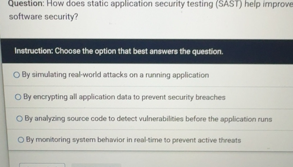 Solved: How does static application security testing (SAST) help ...