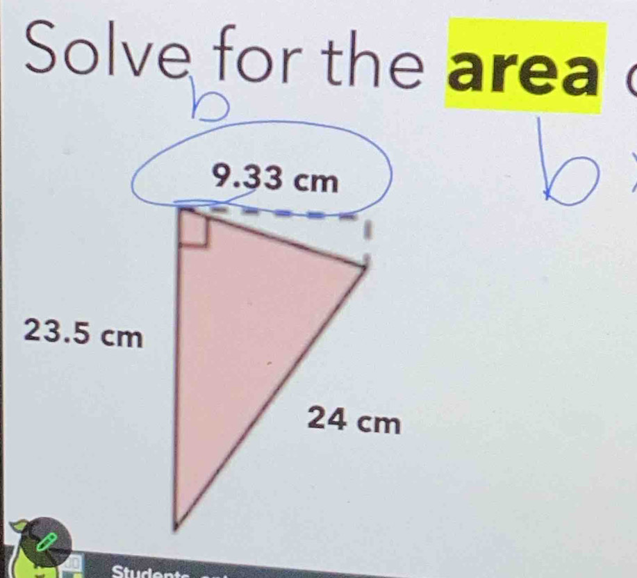 Solve for the area a