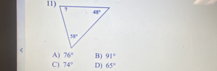 A) 76° B) 91°
C) 74° D) 65°