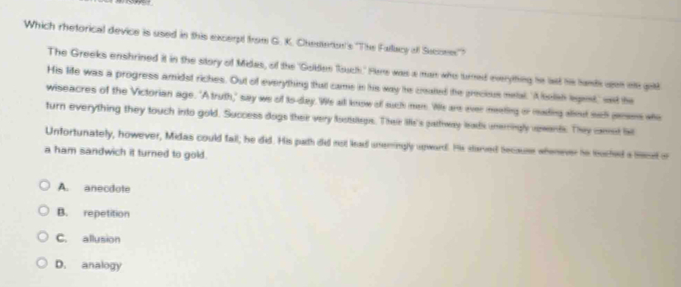 Solved: Which rhetorical device is used in this excerpt from G. K ...