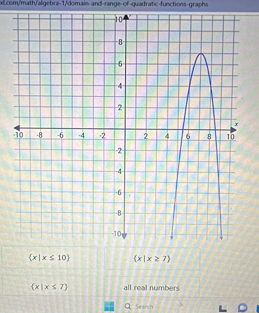  x|x≤ 10
 x|x≥ 7
 x|x≤ 7 all real numbers
Search