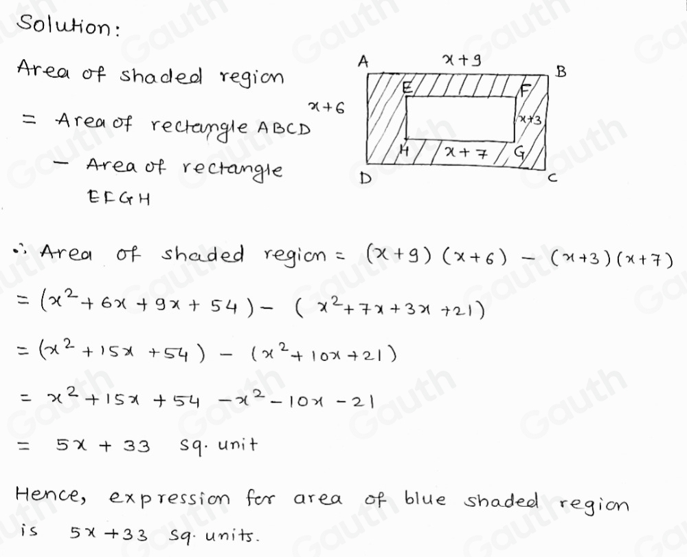 Solved: Find an expression for the (blue) shaded region and simplify it ...