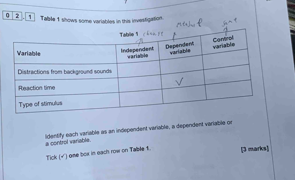 Solved: 0 2 1 Table 1 shows some variables in this investigation ...