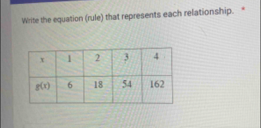 Write the equation (rule) that represents each relationship. *