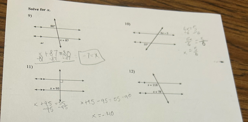 Solve for x.
10)
-7=*
_
12)