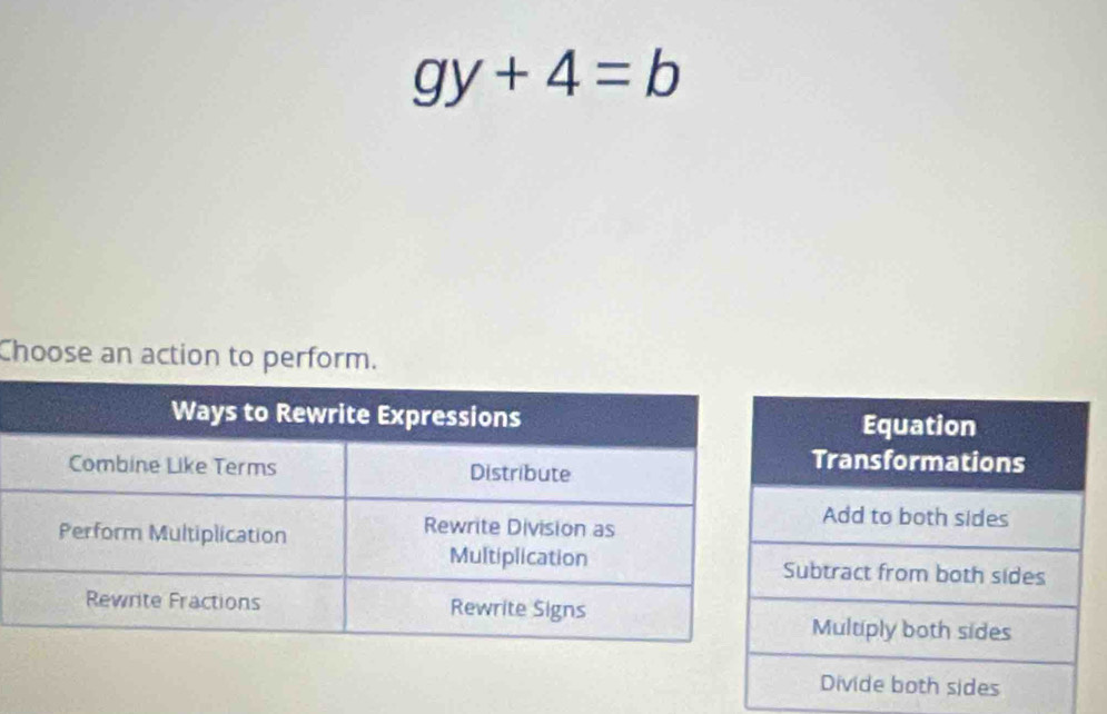 gy+4=b
Choose an action to perform.