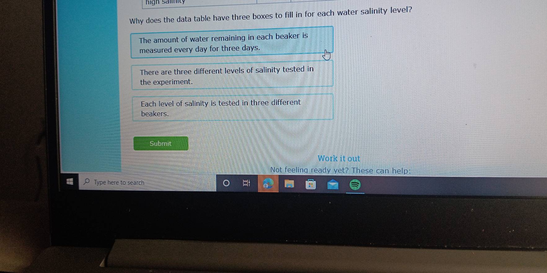Solved: high salnity Why does the data table have three boxes to fill ...