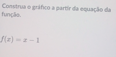 Construa o gráfico a partir da equação da 
função.
f(x)=x-1