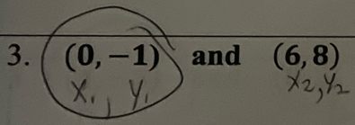 (0,-1) and (6,8)