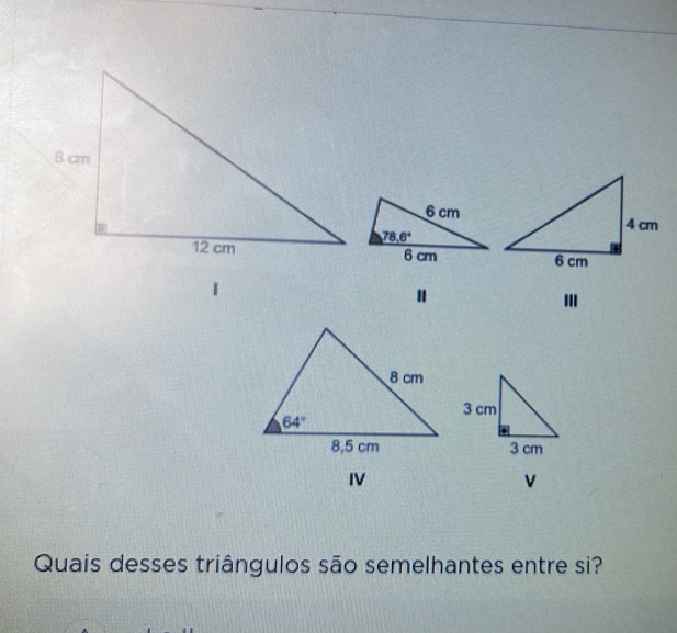 IV
v
Quais desses triângulos são semelhantes entre si?