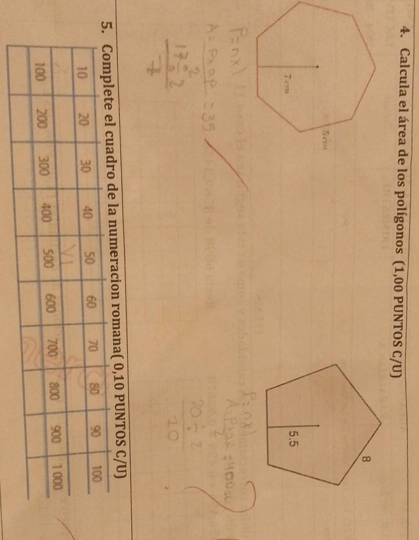 Calcula el área de los polígonos (1,00 PUNTOS C/U) 
omana( 0,10 PUNTOS C/U)