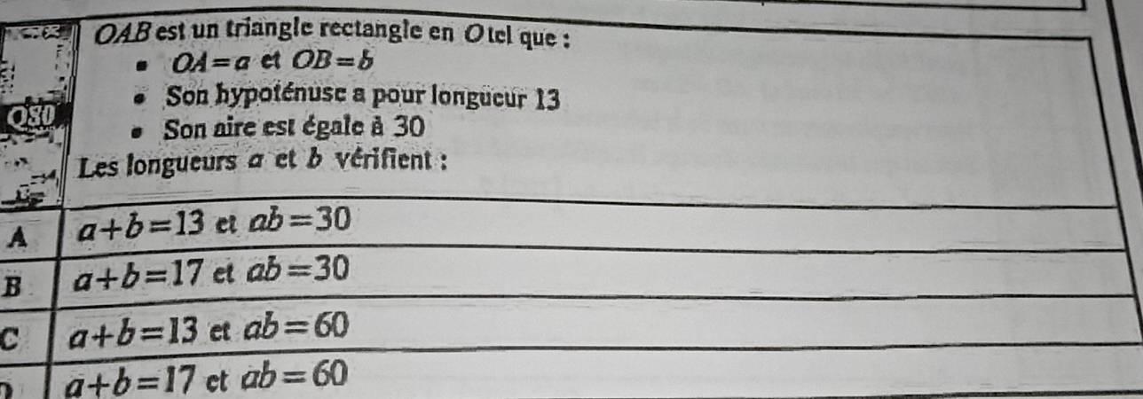 A
B
C
1 a+b=17 et