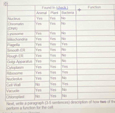 th 
perform a function for the cell.