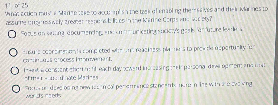 Solved: of 25 What action must a Marine take to accomplish the task of ...