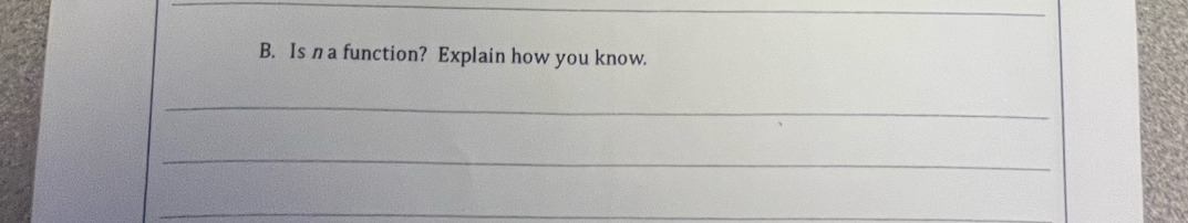 Is n a function? Explain how you know. 
_ 
_ 
_