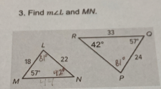 Find m∠ L and MN.