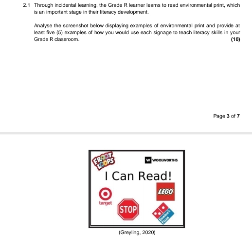 Solved: 2.1 Through incidental learning, the Grade R learner learns to ...