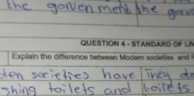 STANDARD OF LIM 
Explain the difference between Modern societies and F