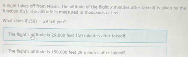 Solved: A flight takes off from Miami. The altitude of the flight x ...