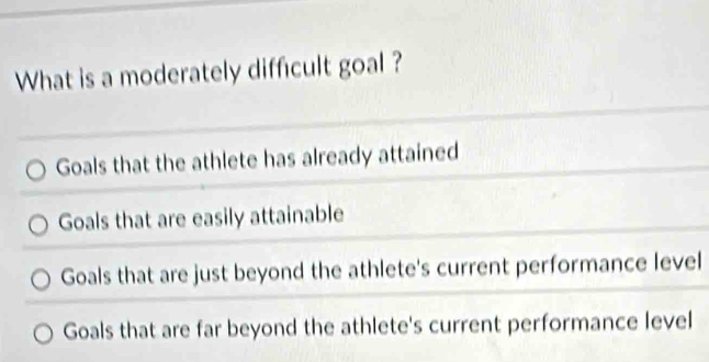 Solved: What is a moderately difficult goal ? Goals that the athlete ...