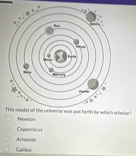 cholar?
Newton
Copernicus
Aristotle
Galileo