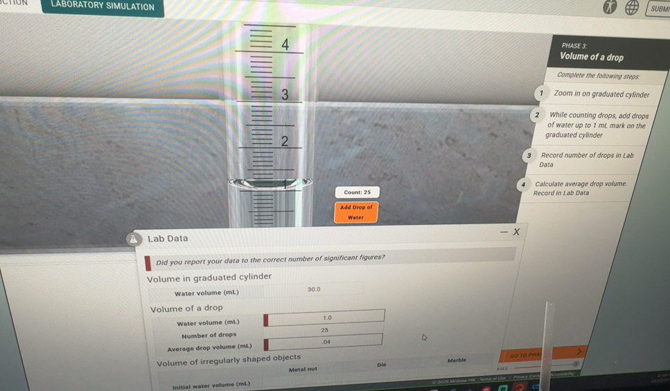 Solved: CTUN LABORATORY SIMULATION SUBMI 4 PHASE 3: Volume of a drop ...