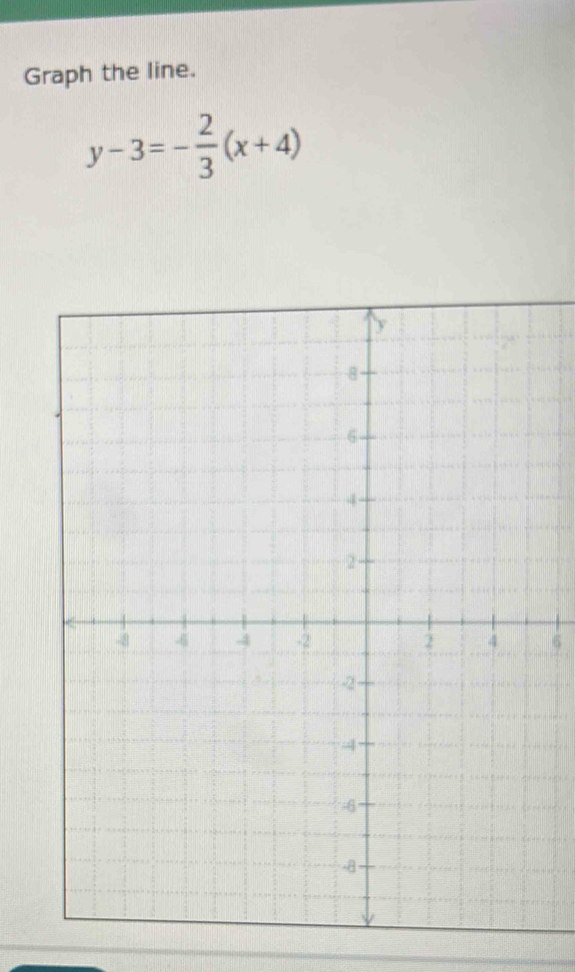 Graph the line.
y-3=- 2/3 (x+4)
6