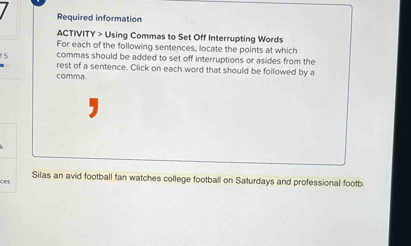 Solved: Required information ACTIVITY > Using Commas to Set Off ...