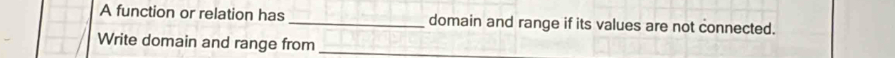 A function or relation has_ domain and range if its values are not connected. 
Write domain and range from_