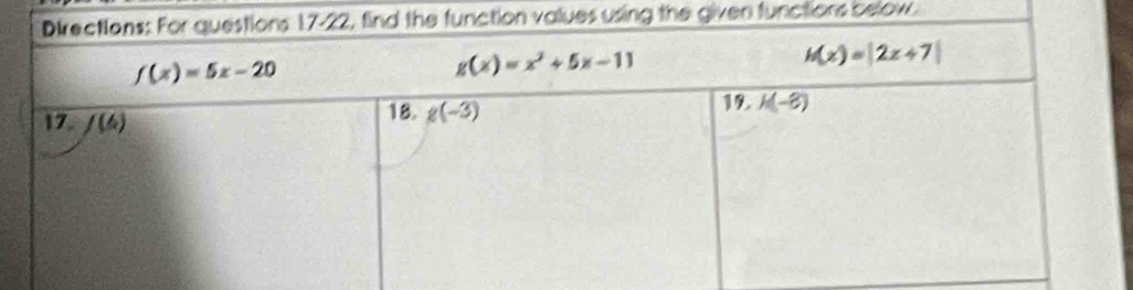 using the given functions below