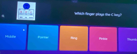 Which finger plays the C key?
Middle Pointer Ring Pinkie Thumb