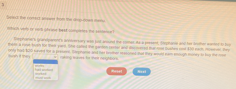 Solved: Select the correct answer from the drop-down menu. Which verb ...