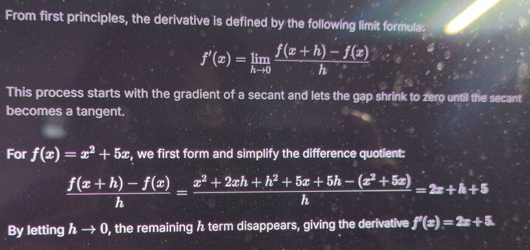 Solved: From first principles, the derivative is defined by the ...