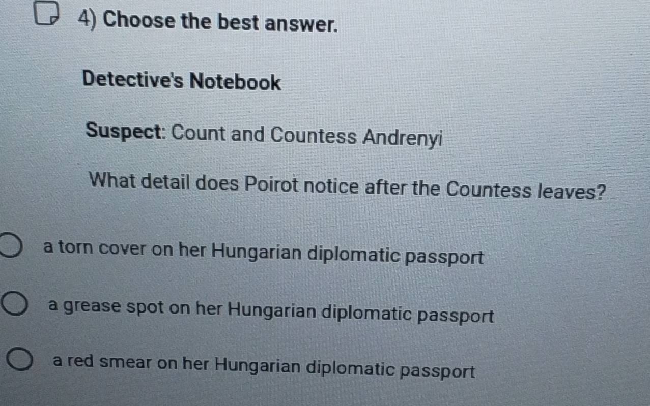 Solved: Choose the best answer. Detective's Notebook Suspect: Count and ...