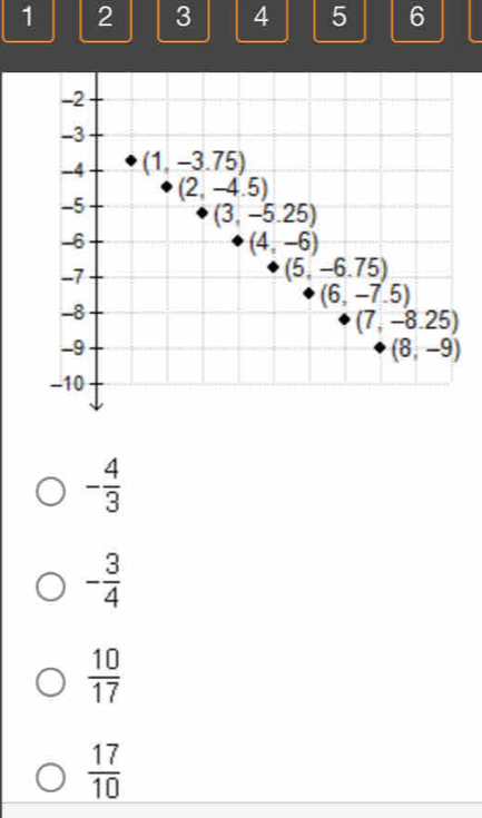 1 2 3 4 5 6
- 4/3 
- 3/4 
 10/17 
 17/10 