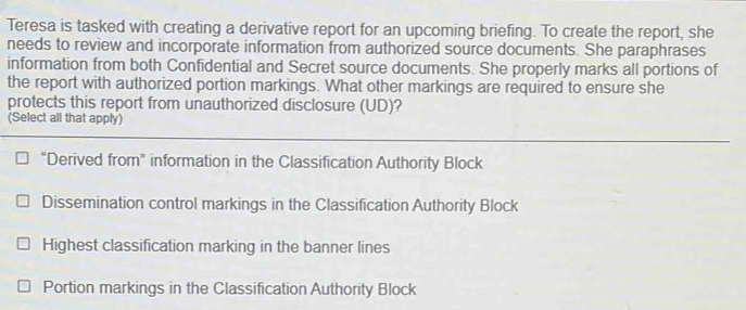 Solved: Teresa is tasked with creating a derivative report for an ...