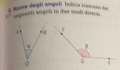 Nome degli angoli Índica ciascuno dei 
seguenti angoli in due modi diversi.