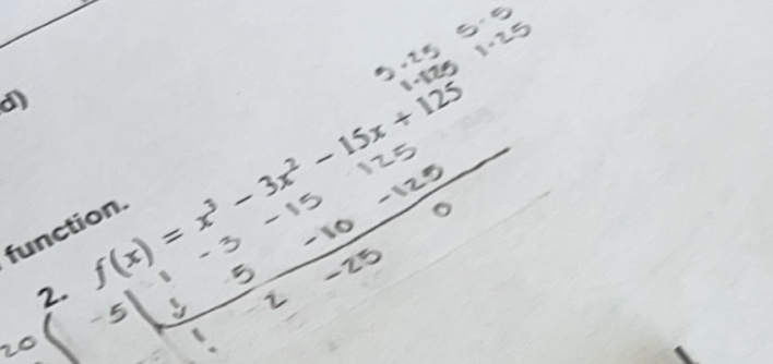 f(x)=x^3-3x^2-15x+125
function. 
2.