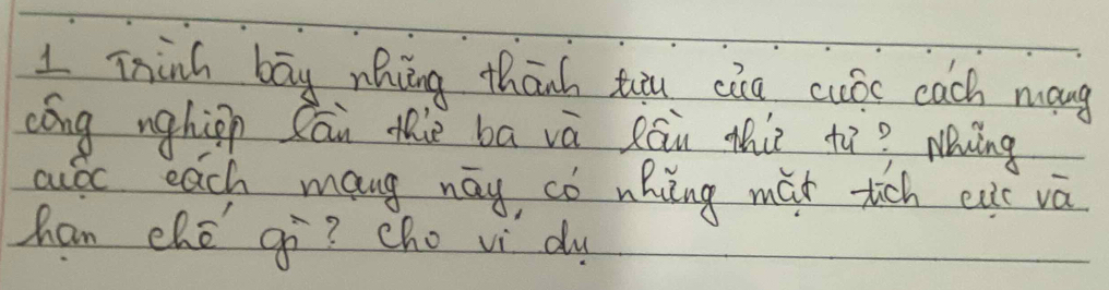 Thinh bag nhing thanh tiu cine cuóc cach mang 
cóng nghipn Cān the ba vá Rāu thie tù? Nuáng 
cubc each mang nāy, có nhing mút tich ec vā 
han thǒ go? cho vi dy