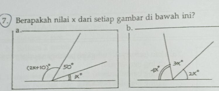 Berapakah nilai x dari setiap gambar di bawah ini? 
b.