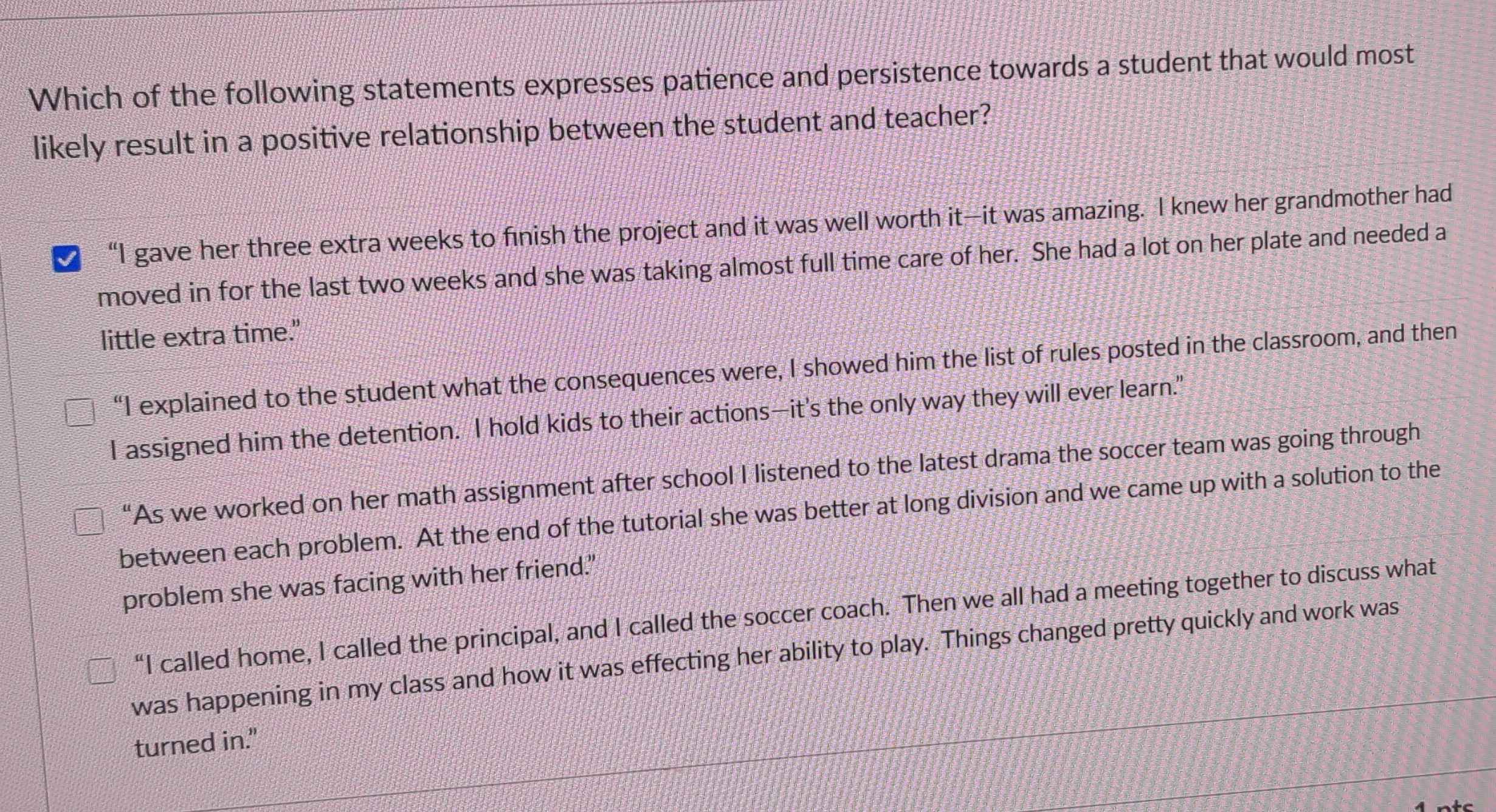Solved: Which of the following statements expresses patience and ...