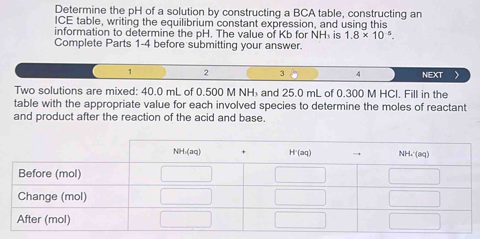 Solved: Determine the pH of a solution by constructing a BCA table ...
